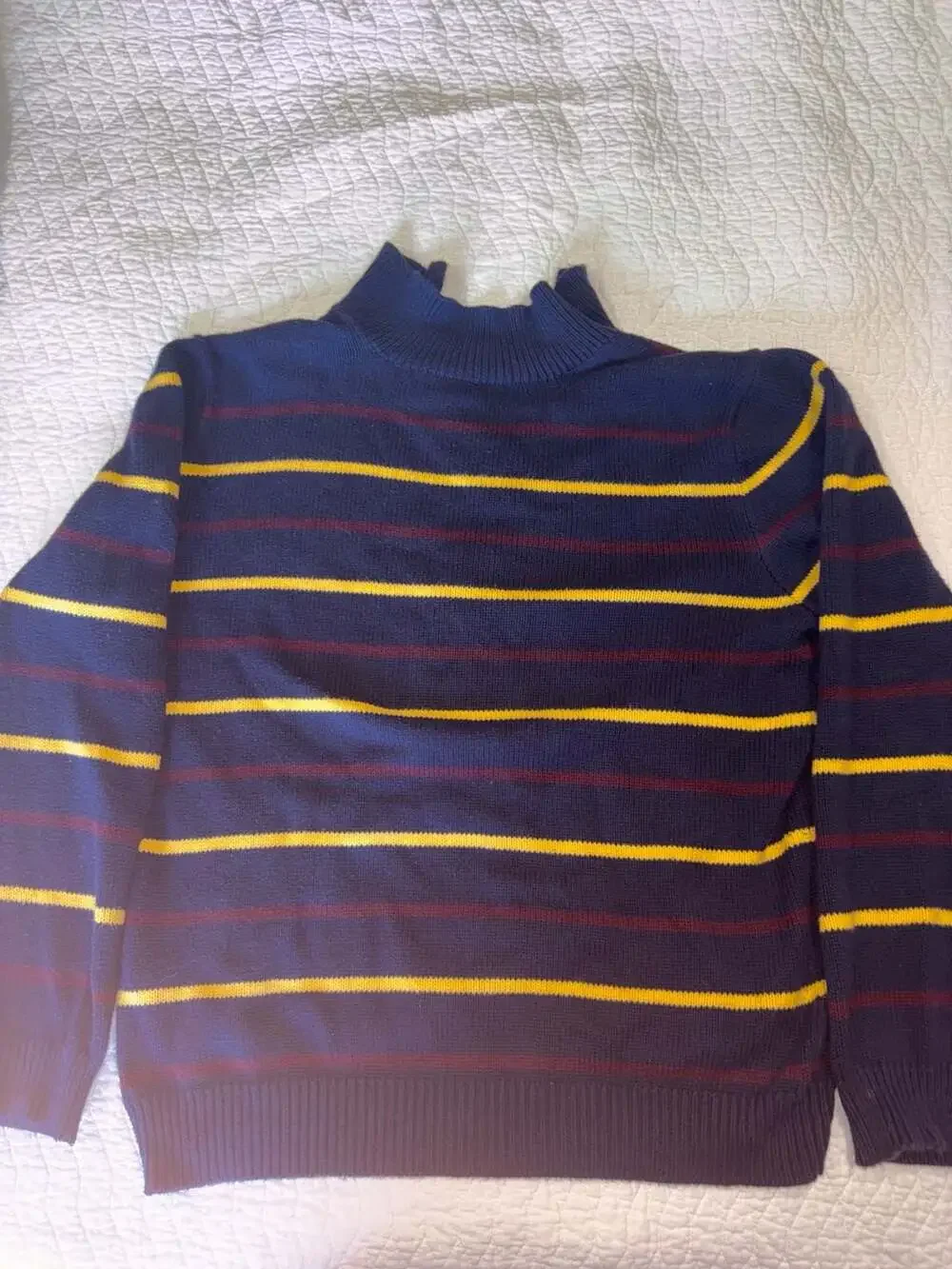 Vintage Polo RalphLauren Striped Cotton Henley Sweater Navy Yellow Men’s XL Knit